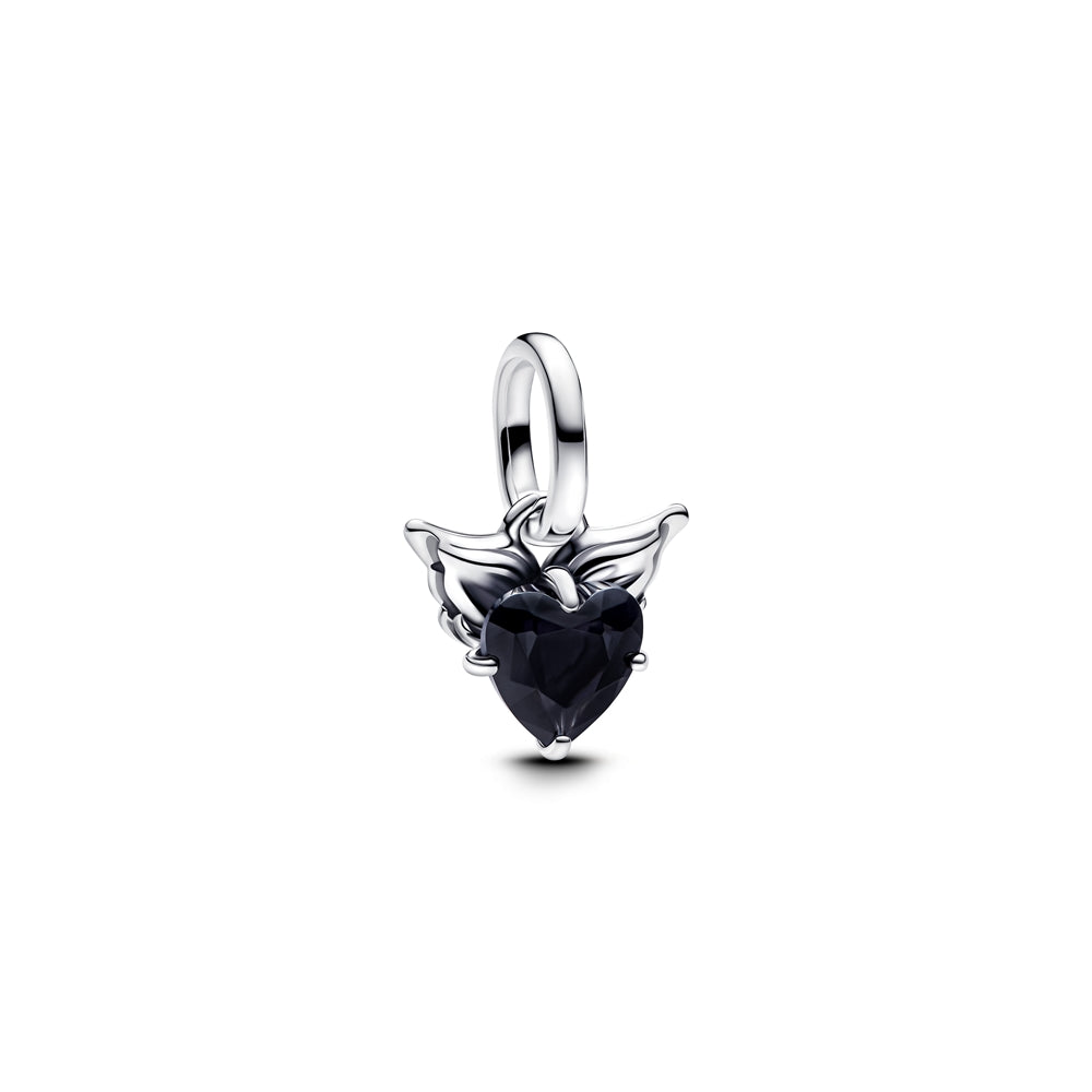 Pandora Winged Black Heart Mini Dangle Charm