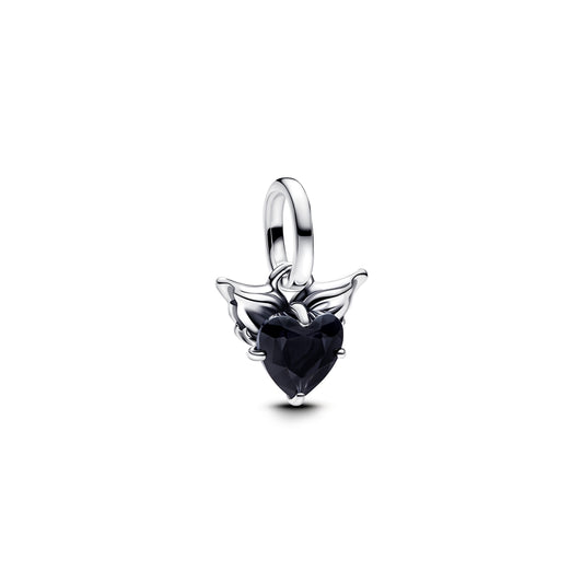 Pandora Winged Black Heart Mini Dangle Charm