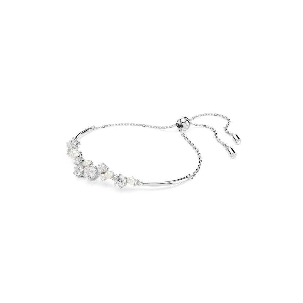 Swarovski Constella Rhodium Plated Crystal Pearl Round Cut Cluster Bangle