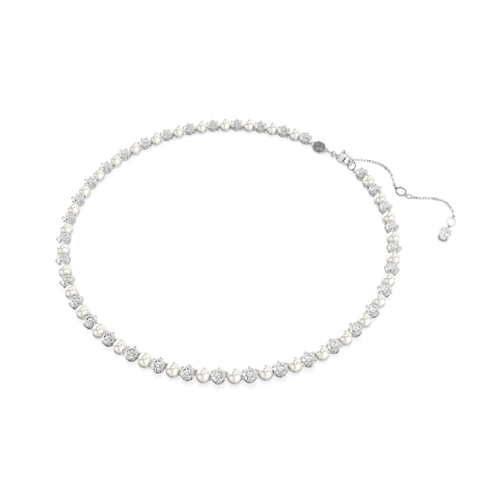 Swarovski Matrix Rhodium Plated Crystal Pearl Tennis Necklace