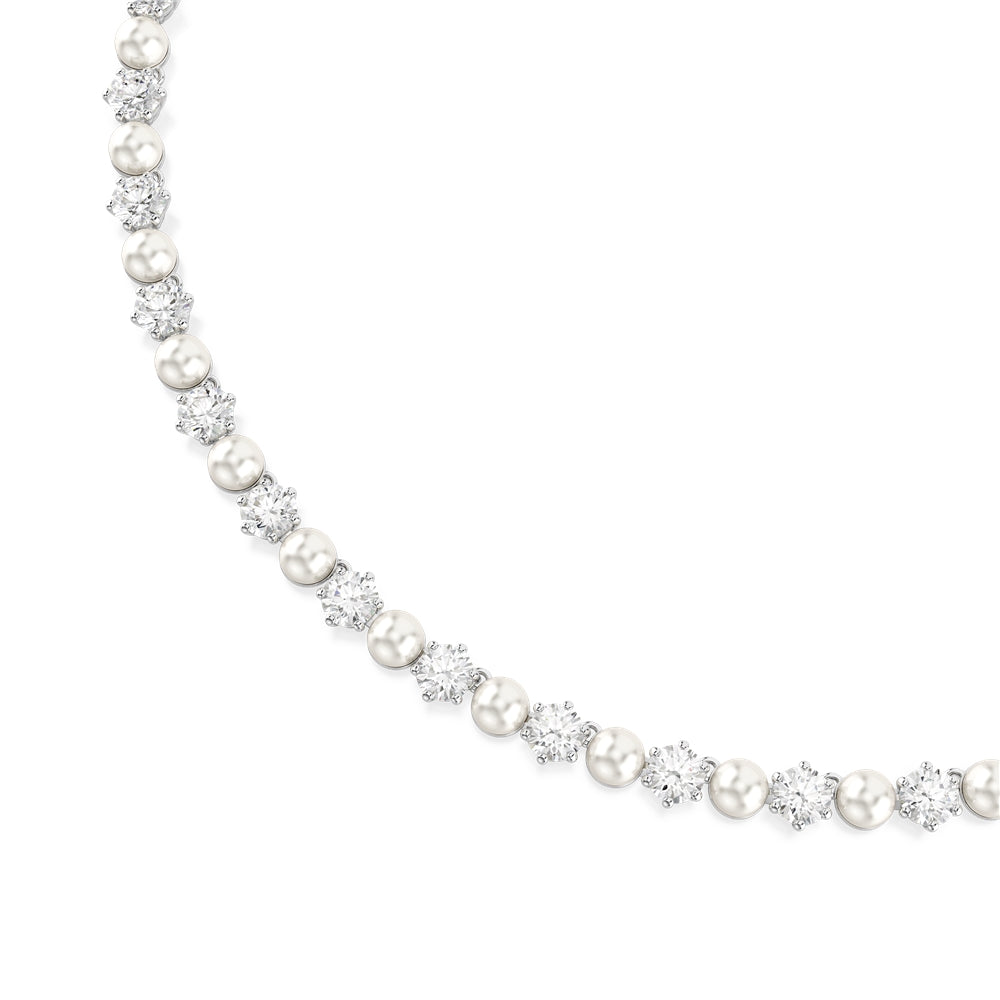 Swarovski Matrix Rhodium Plated Crystal Pearl Tennis Necklace