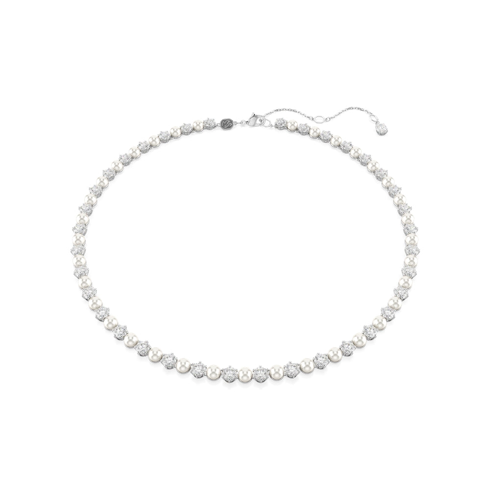 Swarovski Matrix Rhodium Plated Crystal Pearl Tennis Necklace