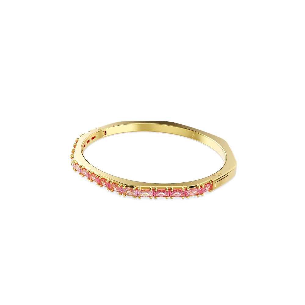Swarovski Matrix Gold Tone Pink Baguette Cut Octagonal Bangle