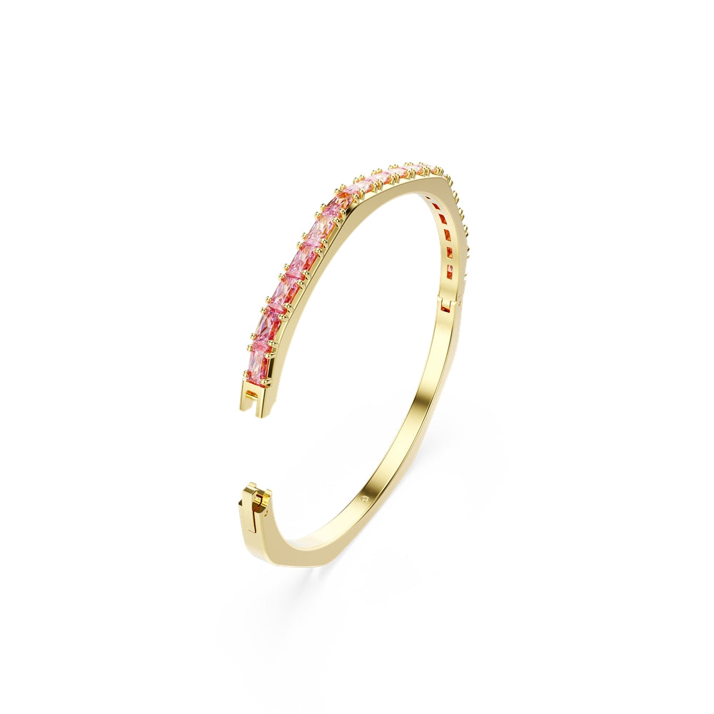 Swarovski Matrix Gold Tone Pink Baguette Cut Octagonal Bangle