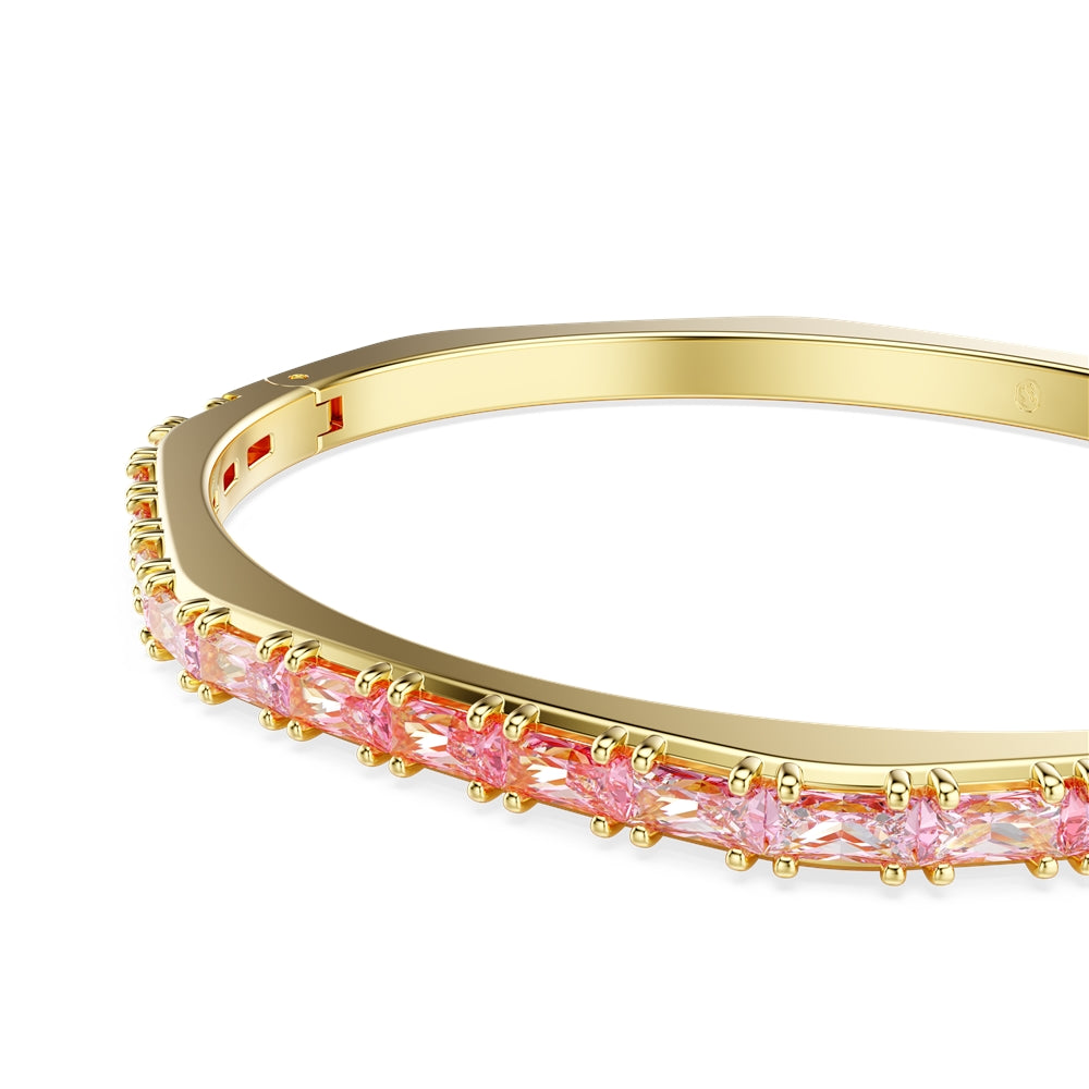 Swarovski Matrix Gold Tone Pink Baguette Cut Octagonal Bangle