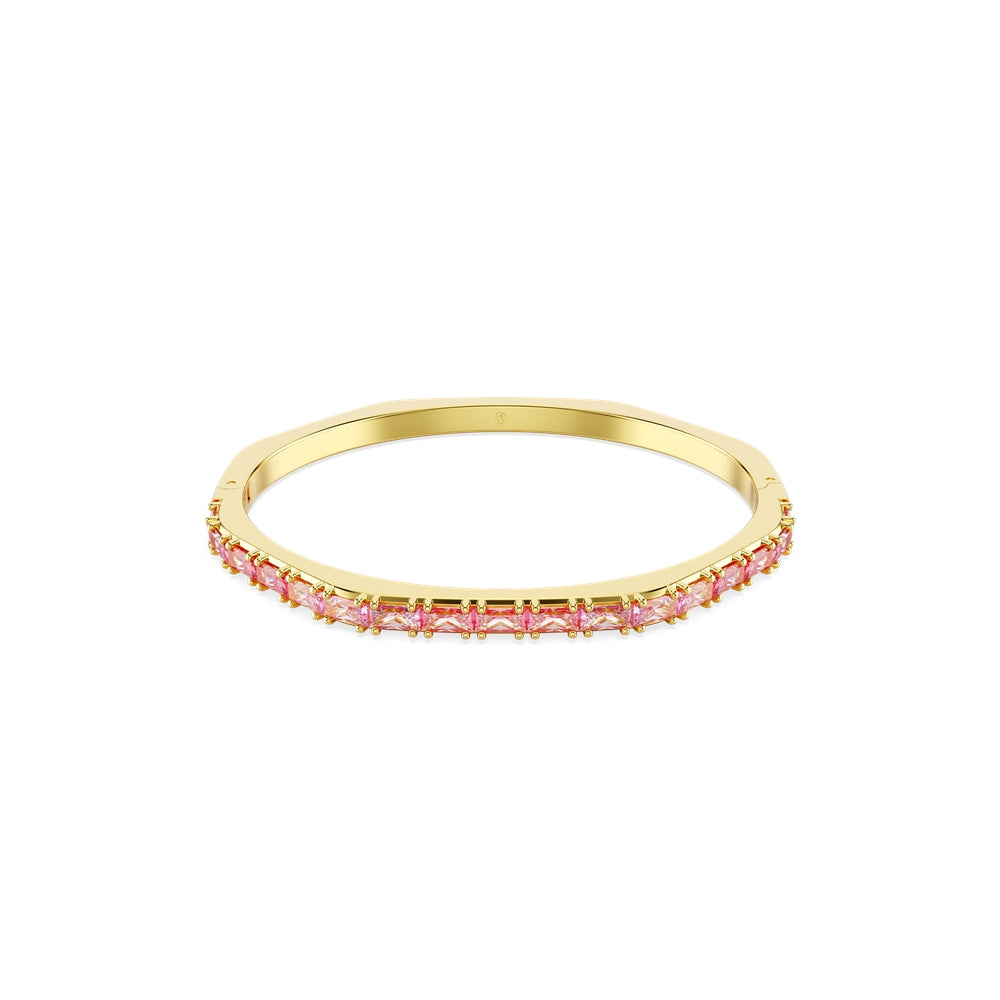 Swarovski Matrix Gold Tone Pink Baguette Cut Octagonal Bangle
