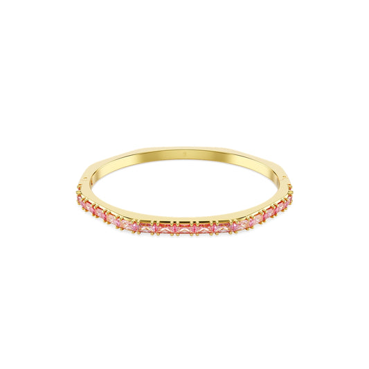 Swarovski Matrix Gold Tone Pink Baguette Cut Octagonal Bangle