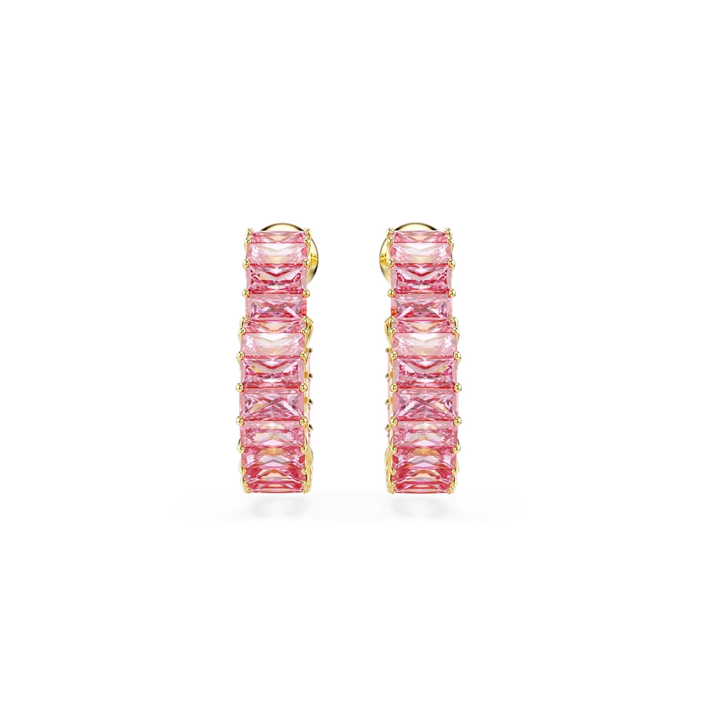 Swarovski Matrix Gold Heart Shape Pink Baguette Crystal Hoop Earrings