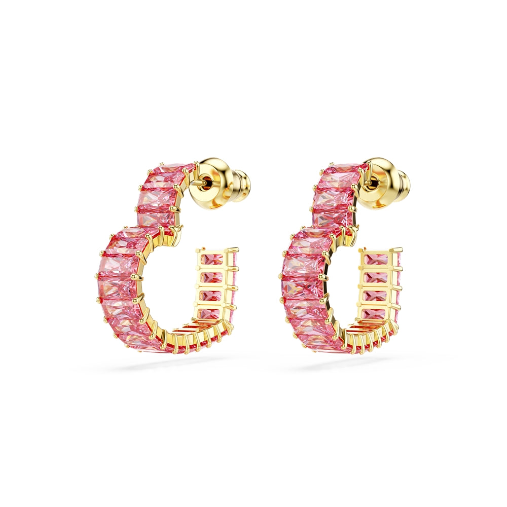 Swarovski Matrix Gold Heart Shape Pink Baguette Crystal Hoop Earrings