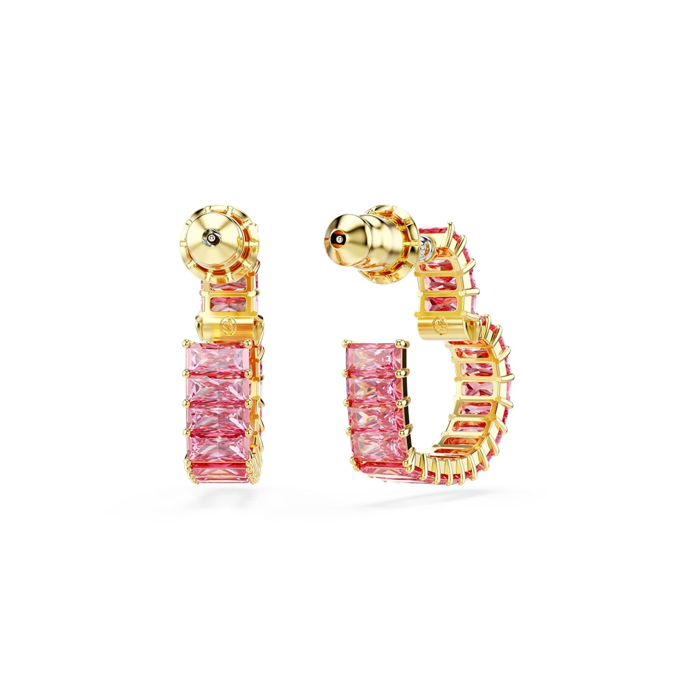 Swarovski Matrix Gold Heart Shape Pink Baguette Crystal Hoop Earrings