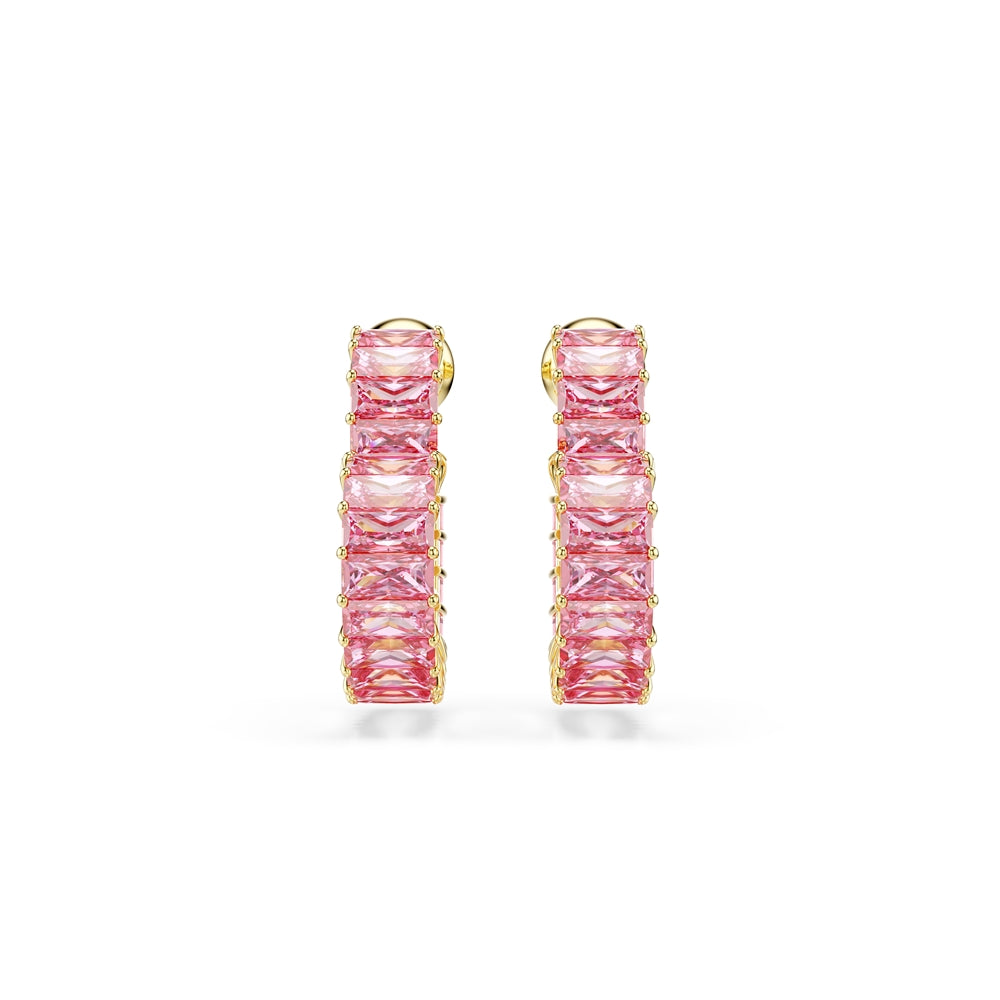 Swarovski Matrix Gold Heart Shape Pink Baguette Crystal Hoop Earrings