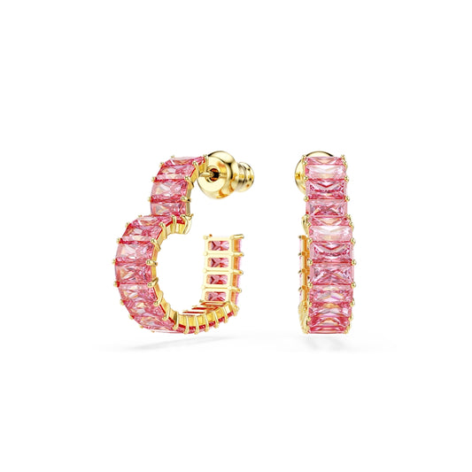Swarovski Matrix Gold Heart Shape Pink Baguette Crystal Hoop Earrings
