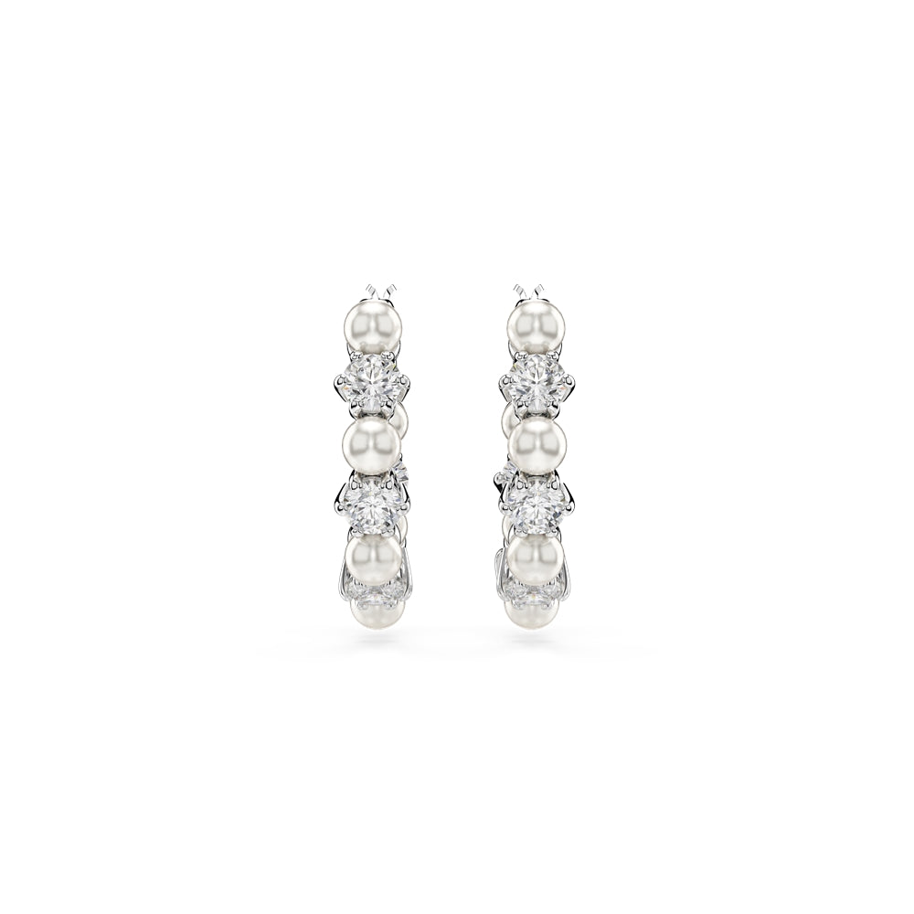 Swarovski Matrix Rhodium Plated Crystal Pearl Hoop Earrings