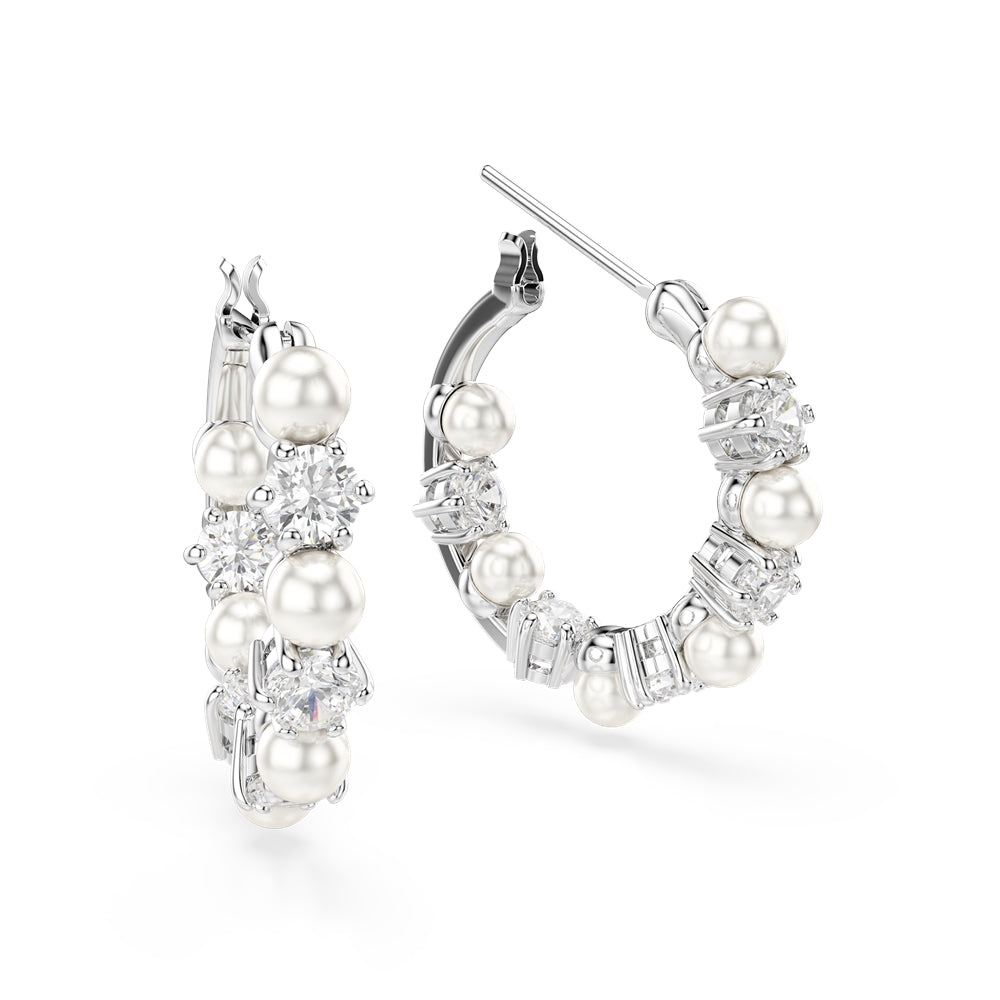 Swarovski Matrix Rhodium Plated Crystal Pearl Hoop Earrings