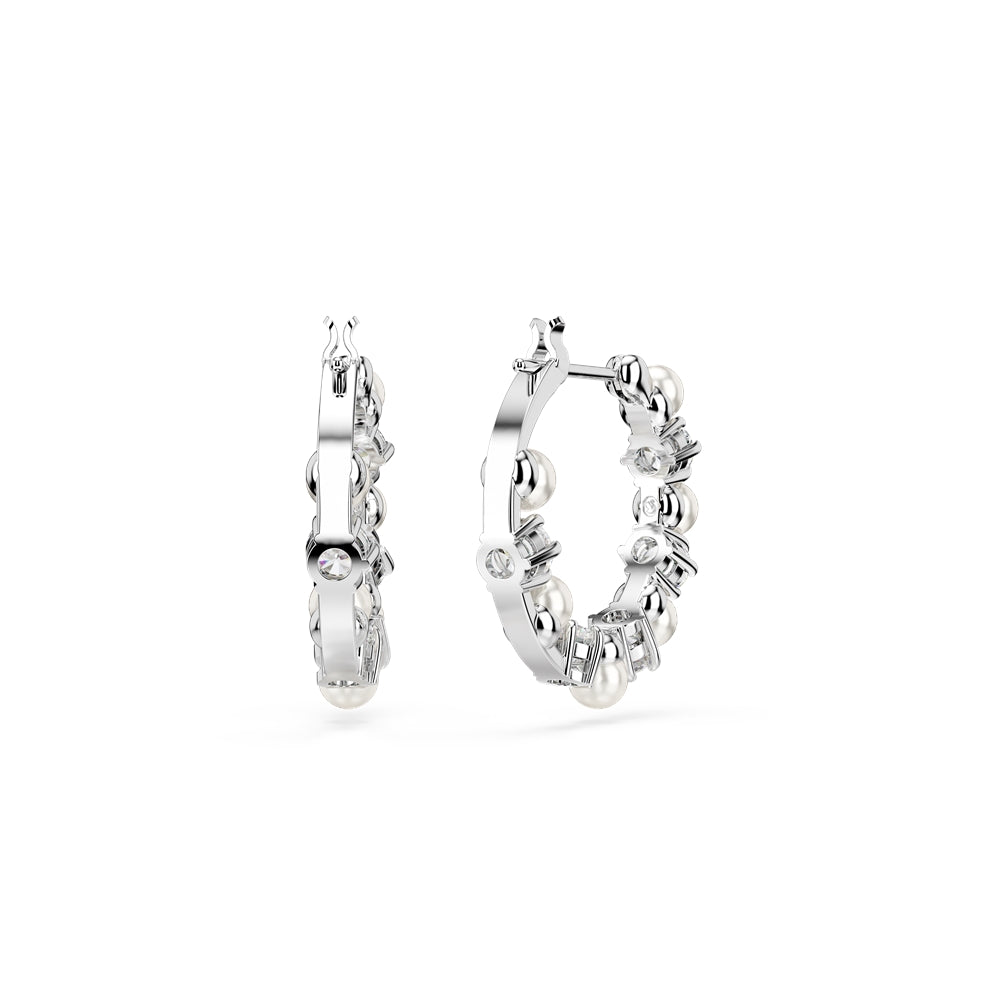 Swarovski Matrix Rhodium Plated Crystal Pearl Hoop Earrings