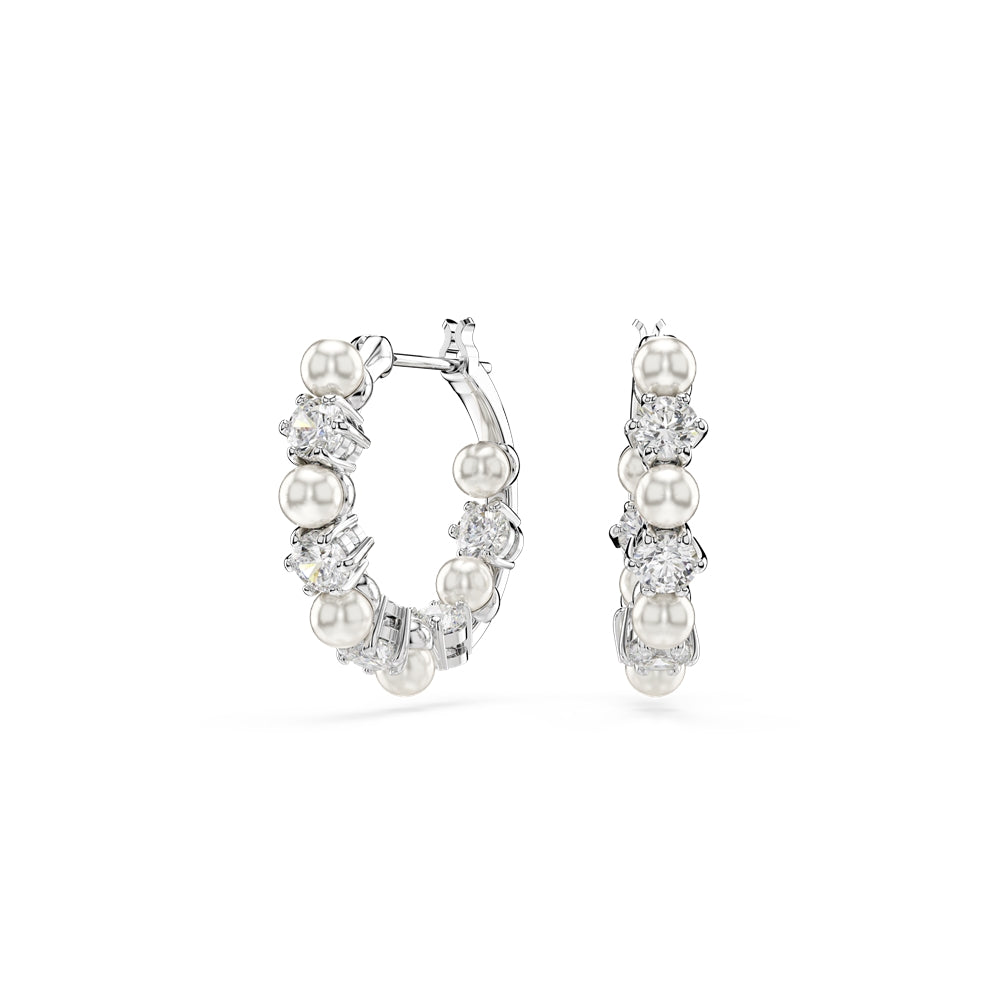 Swarovski Matrix Rhodium Plated Crystal Pearl Hoop Earrings