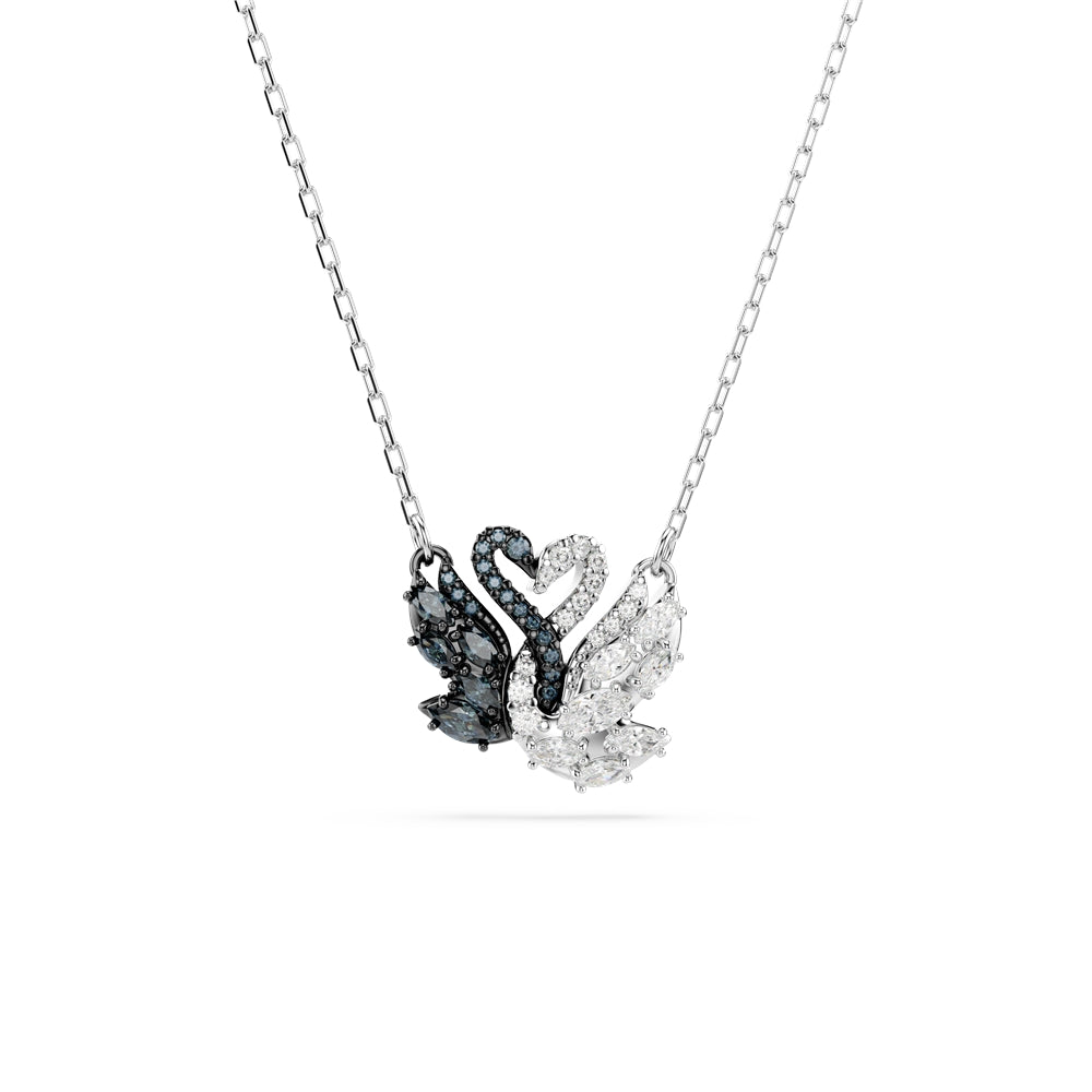 Swarovski Swan Rhodium Plated Black White Mixed Cut Necklace