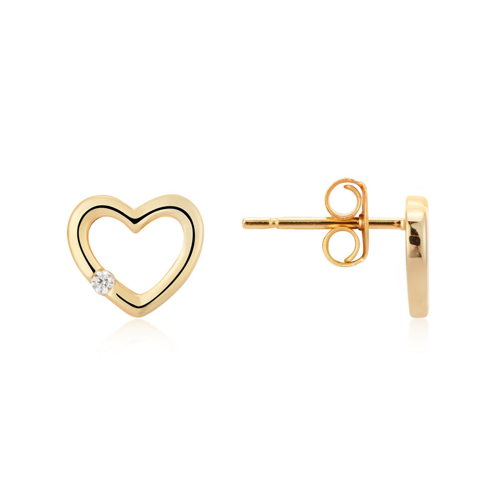 Argento Gold Crystal Heart Stud Earrings