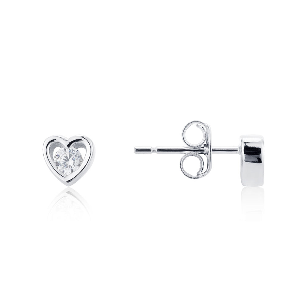 Argento Silver Crystal Floating Heart Stud Earrings