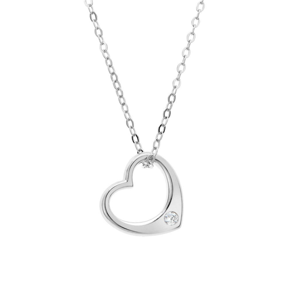 Argento Silver Crystal Heart Open Necklace