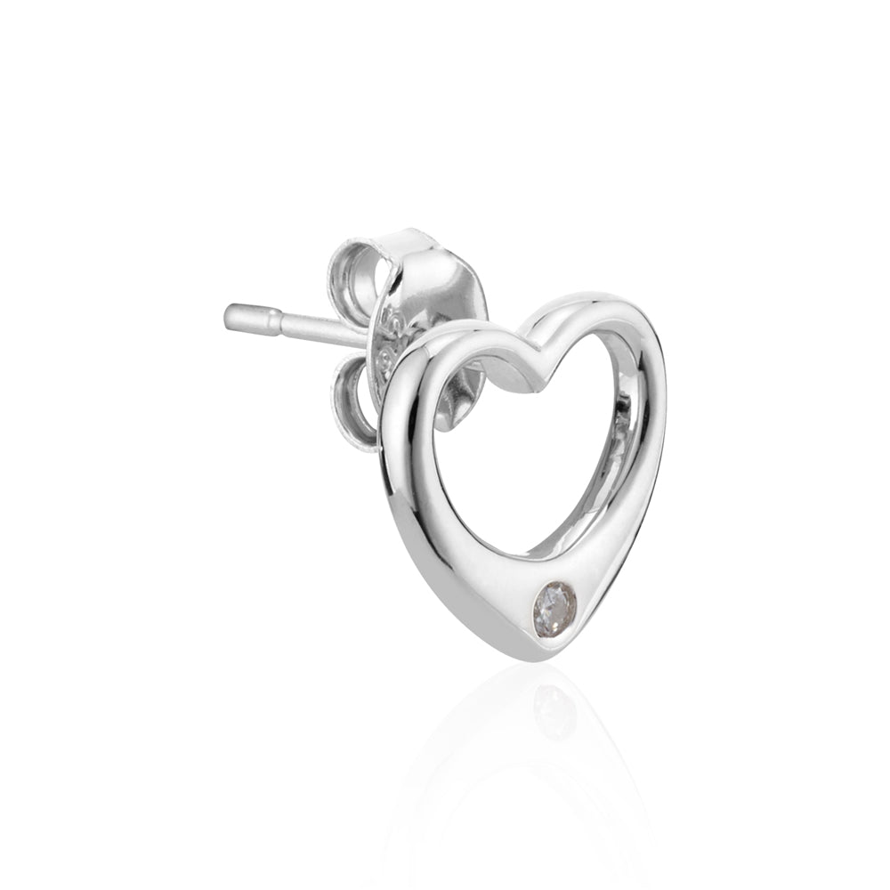 Argento Silver Crystal Heart Open Stud Earrings