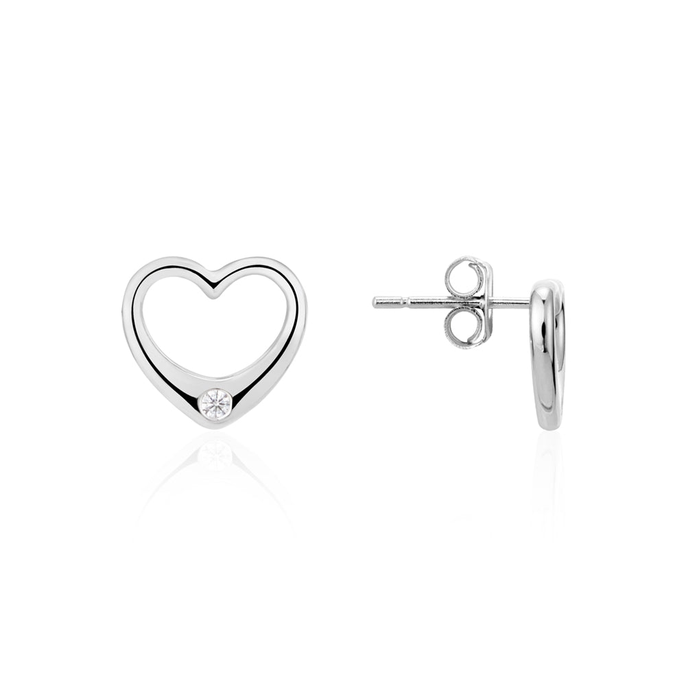 Argento Silver Crystal Heart Open Stud Earrings