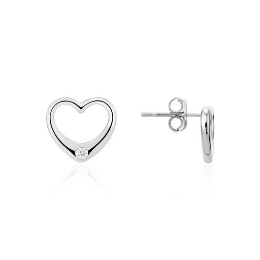 Argento Silver Crystal Heart Open Stud Earrings