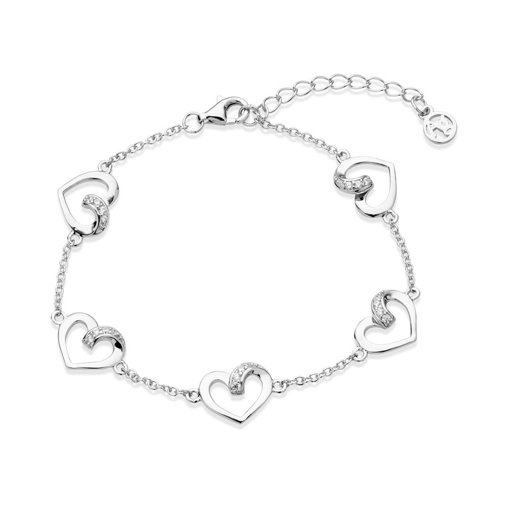 Argento Silver Crystal Multi Open Heart Bracelet