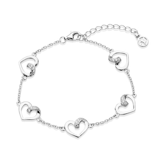 Argento Silver Crystal Multi Open Heart Bracelet
