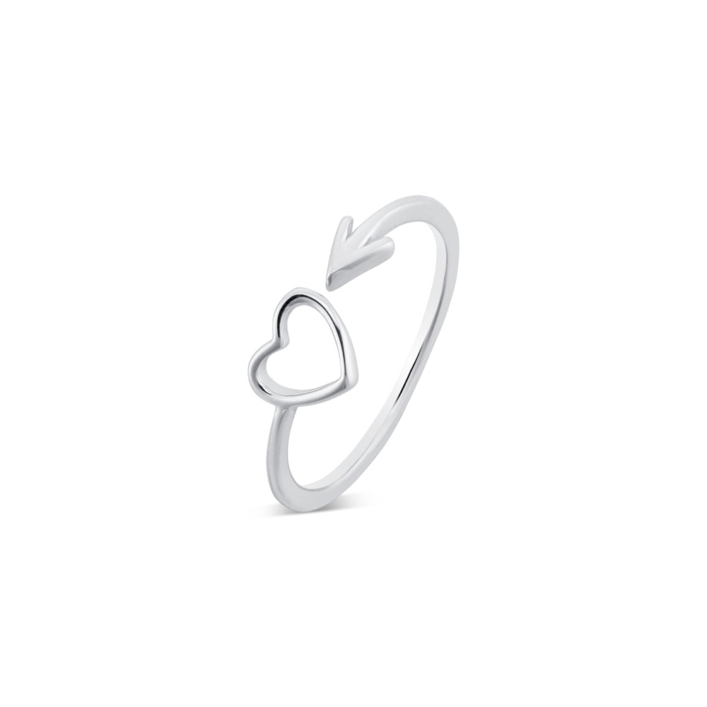 Argento Silver Open Heart and Arrow Adjustable Ring