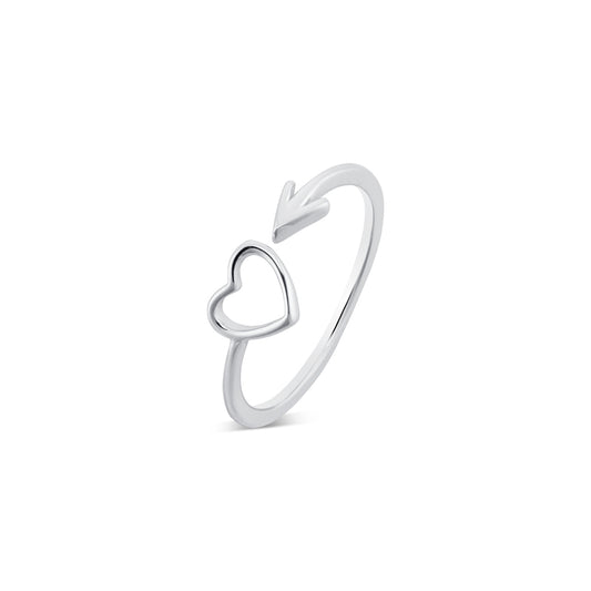 Argento Silver Open Heart and Arrow Adjustable Ring
