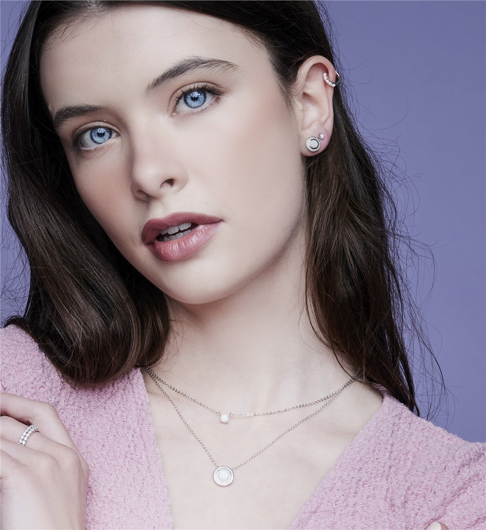 Argento Silver White Opal Hoop Earrings