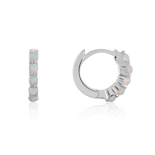 Argento Silver White Opal Hoop Earrings
