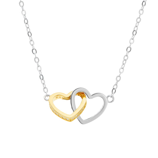 Argento Two Tone Interlinked Heart Necklace