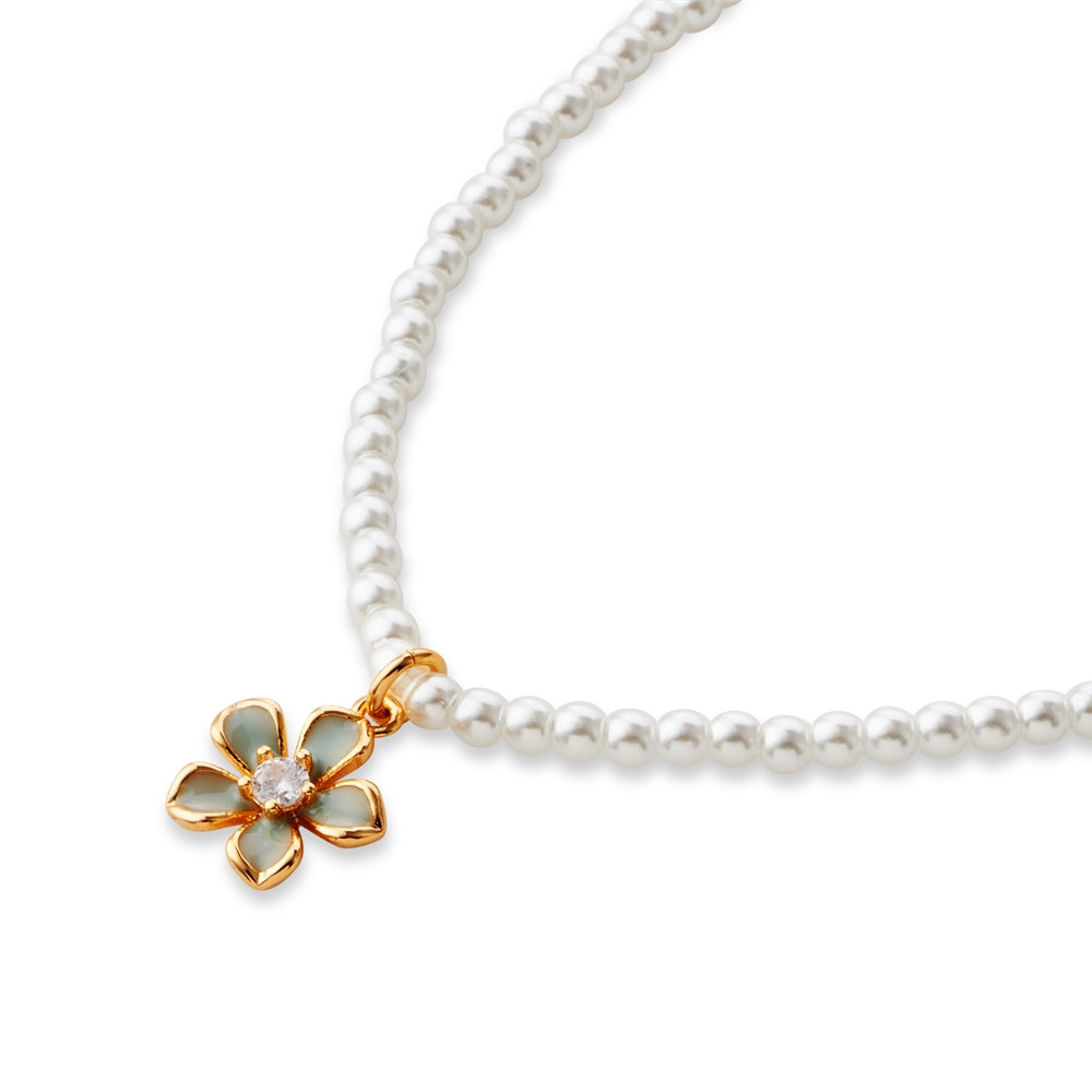 August Woods Gold Green Floral Pearl Necklace