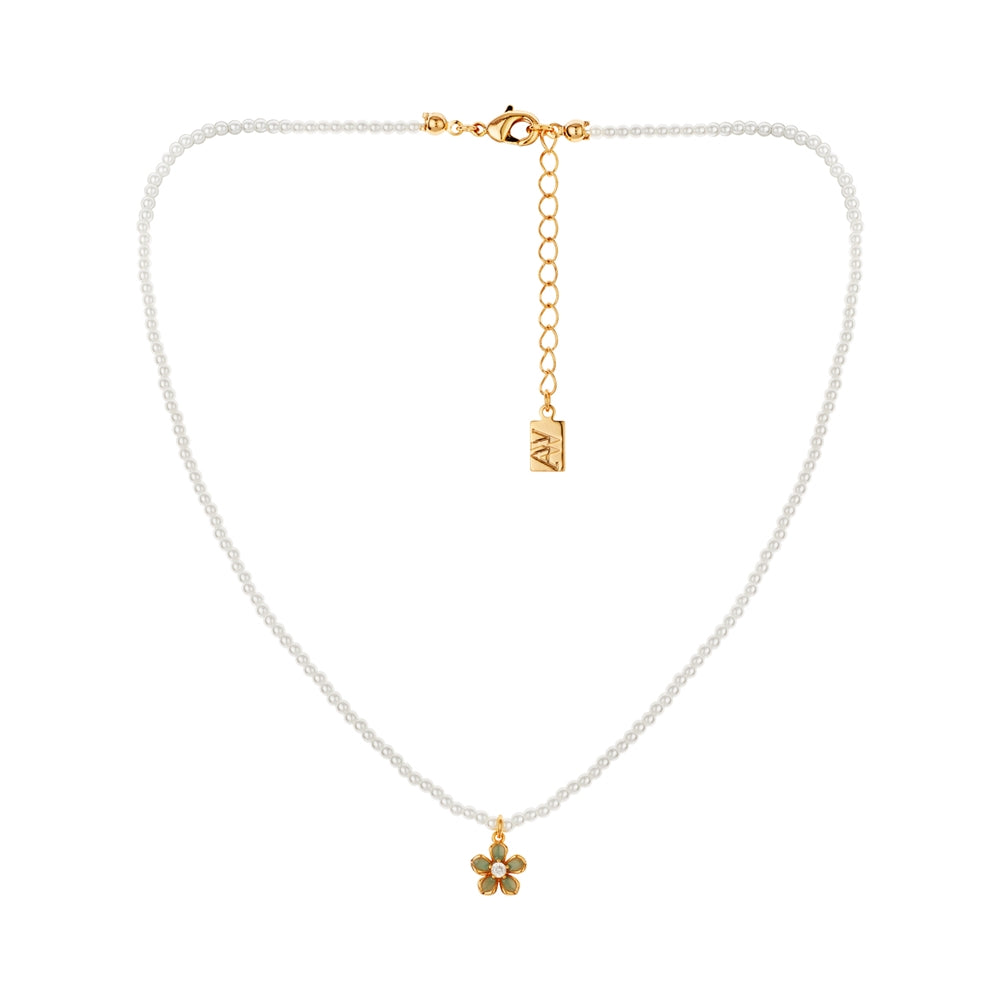 August Woods Gold Green Floral Pearl Necklace