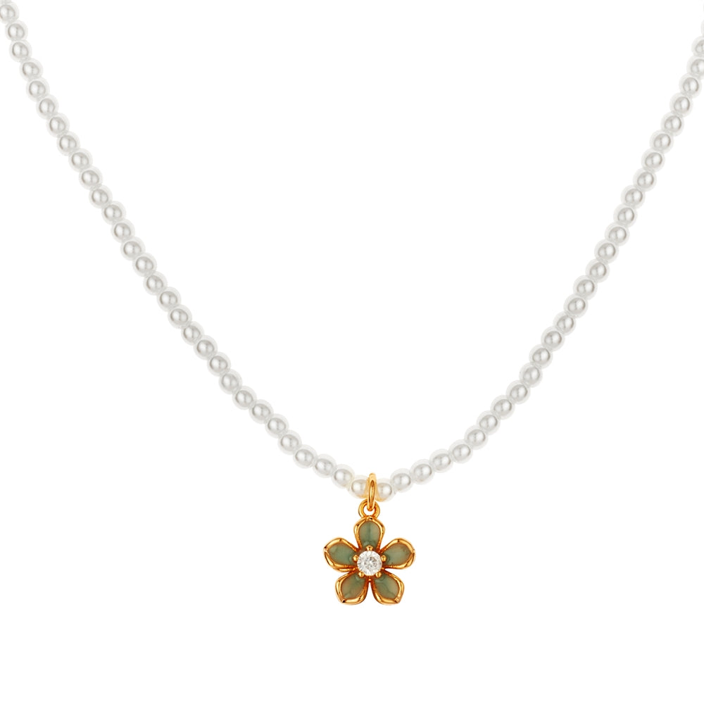 August Woods Gold Green Floral Pearl Necklace