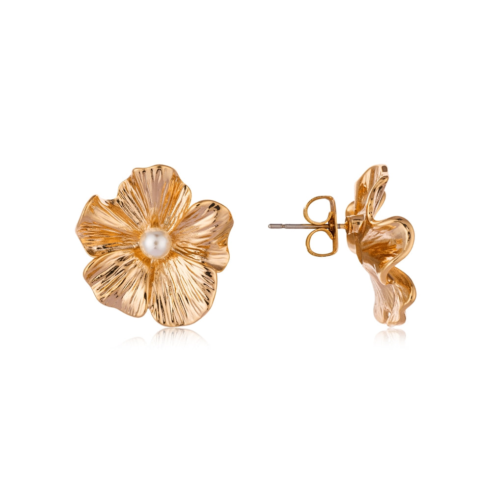 August Woods Gold Large Floral Stud Earrings