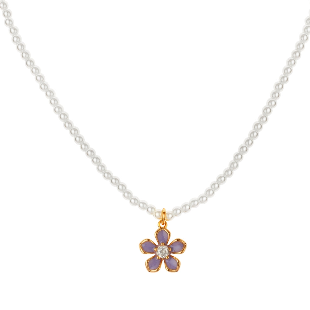August Woods Gold Lilac Floral Pearl Necklace