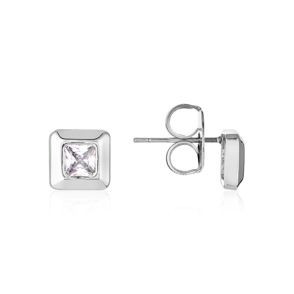 August Woods Silver Square Sparkle Stud Earrings