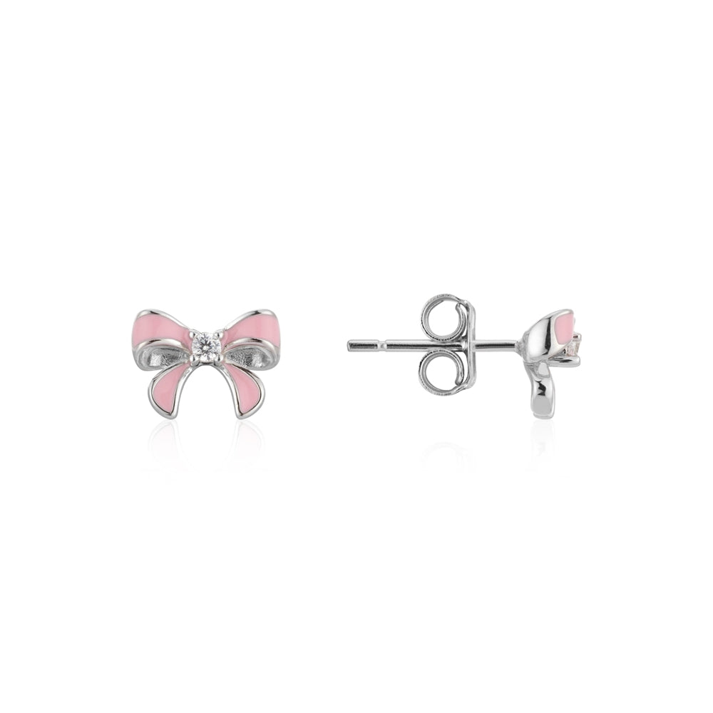 Argento Kids Pink Enamel Bow Earrings