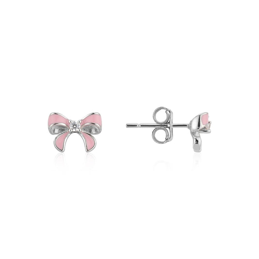 Argento Kids Pink Enamel Bow Earrings