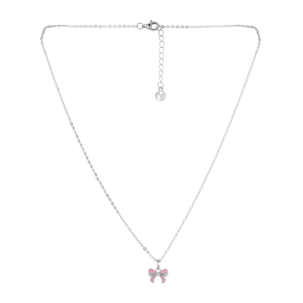 Argento Kids Pink Enamel Bow Necklace