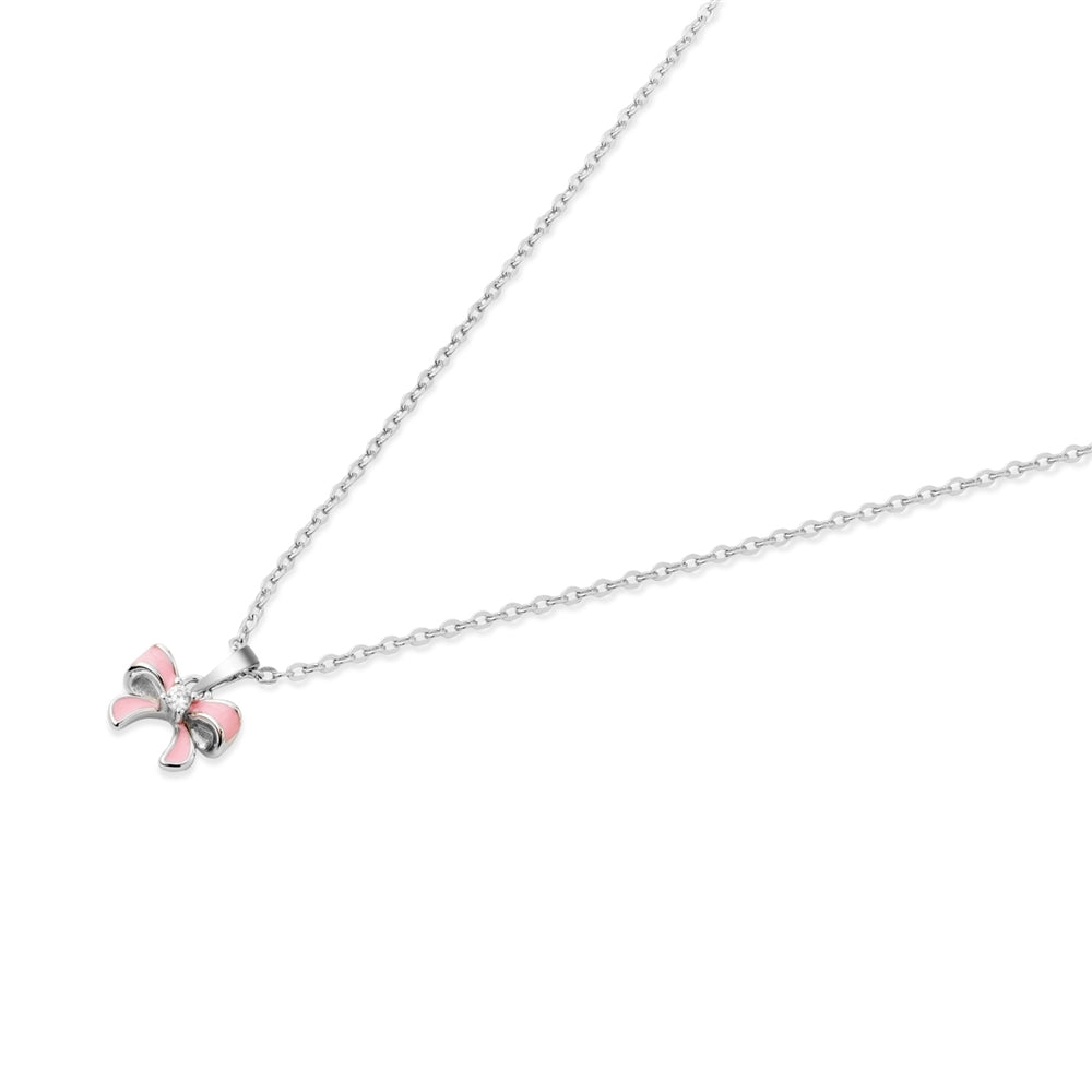 Argento Kids Pink Enamel Bow Necklace