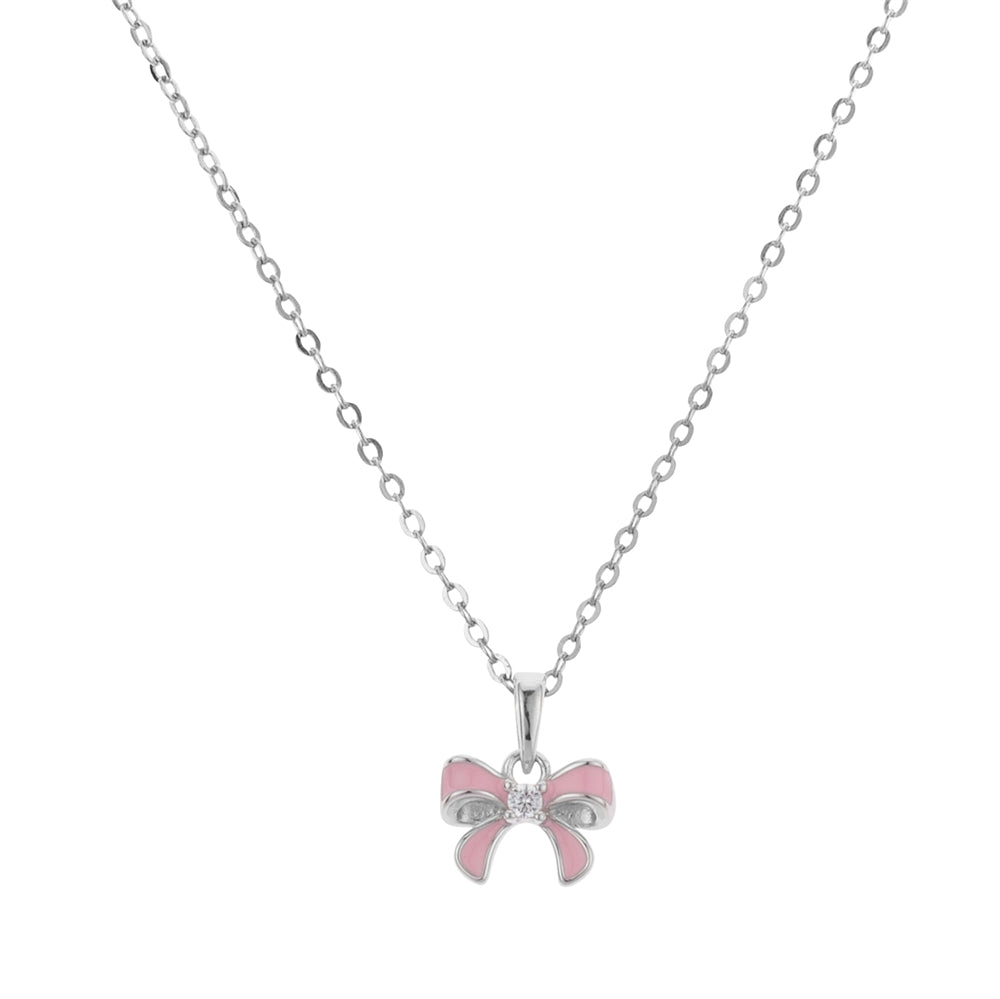 Argento Kids Pink Enamel Bow Necklace