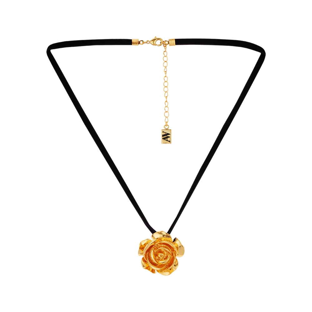 August Woods Gold and Black Cord Floral Statement Necklace