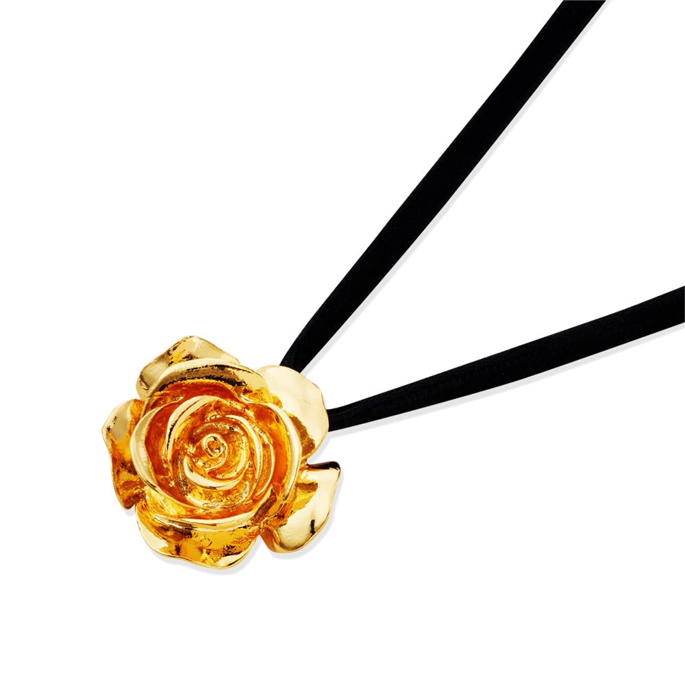 August Woods Gold and Black Cord Floral Statement Necklace