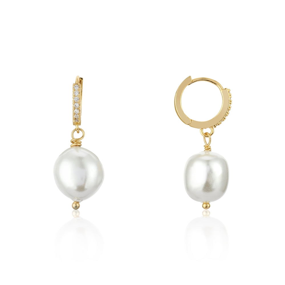 August Woods Gold Crystal Pearl Hoop Earrings