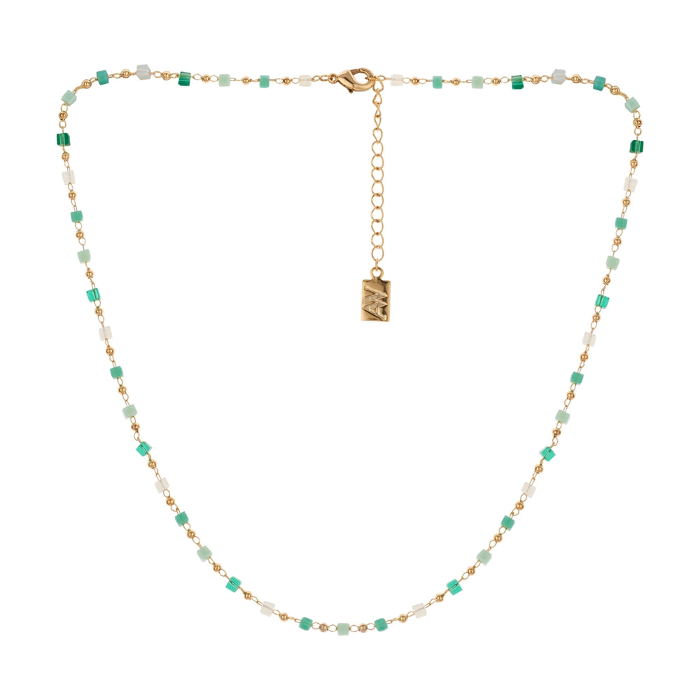 August Woods Gold Multi Green Cubed Bead Necklace