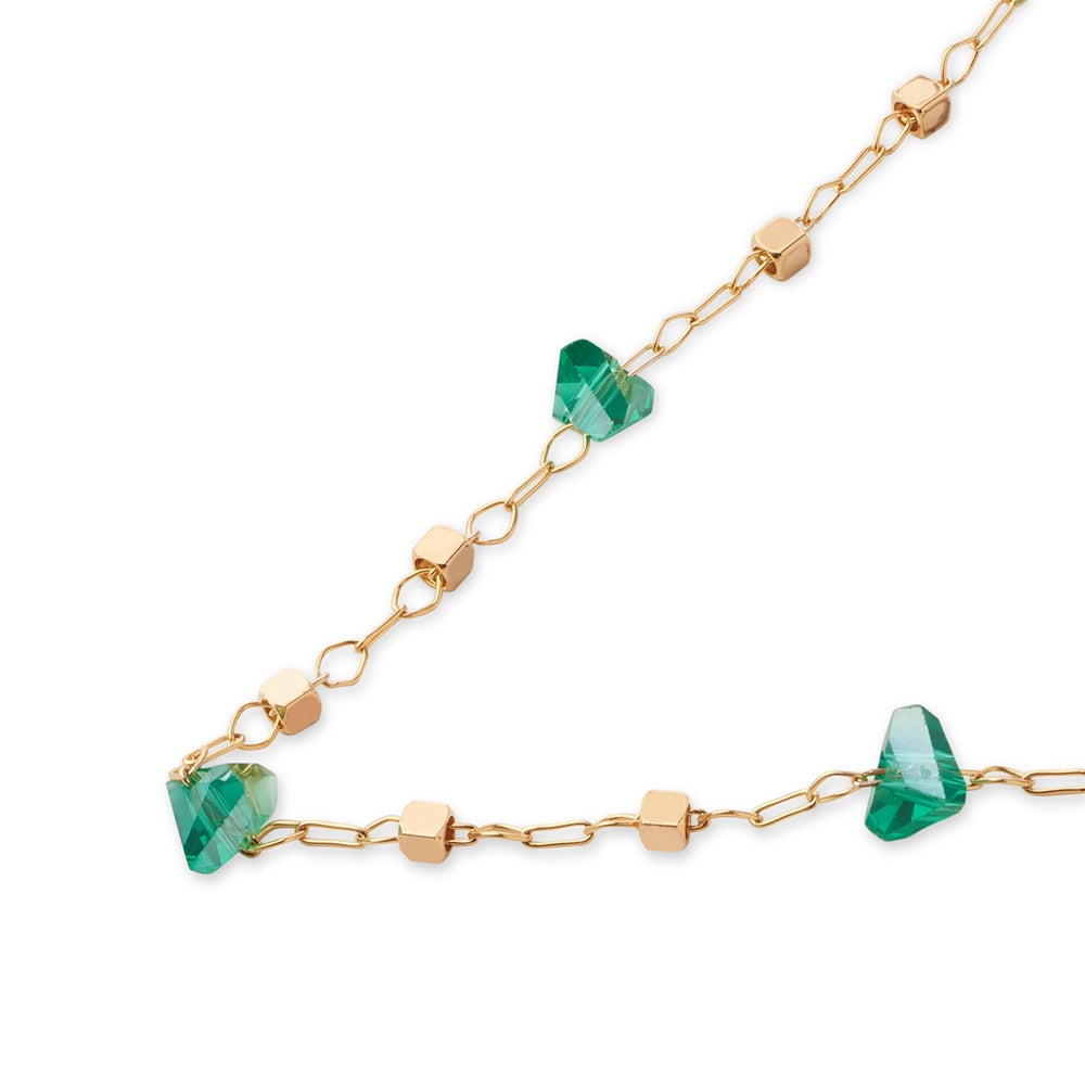 August Woods Gold Multi Green Cubed Bead Necklace